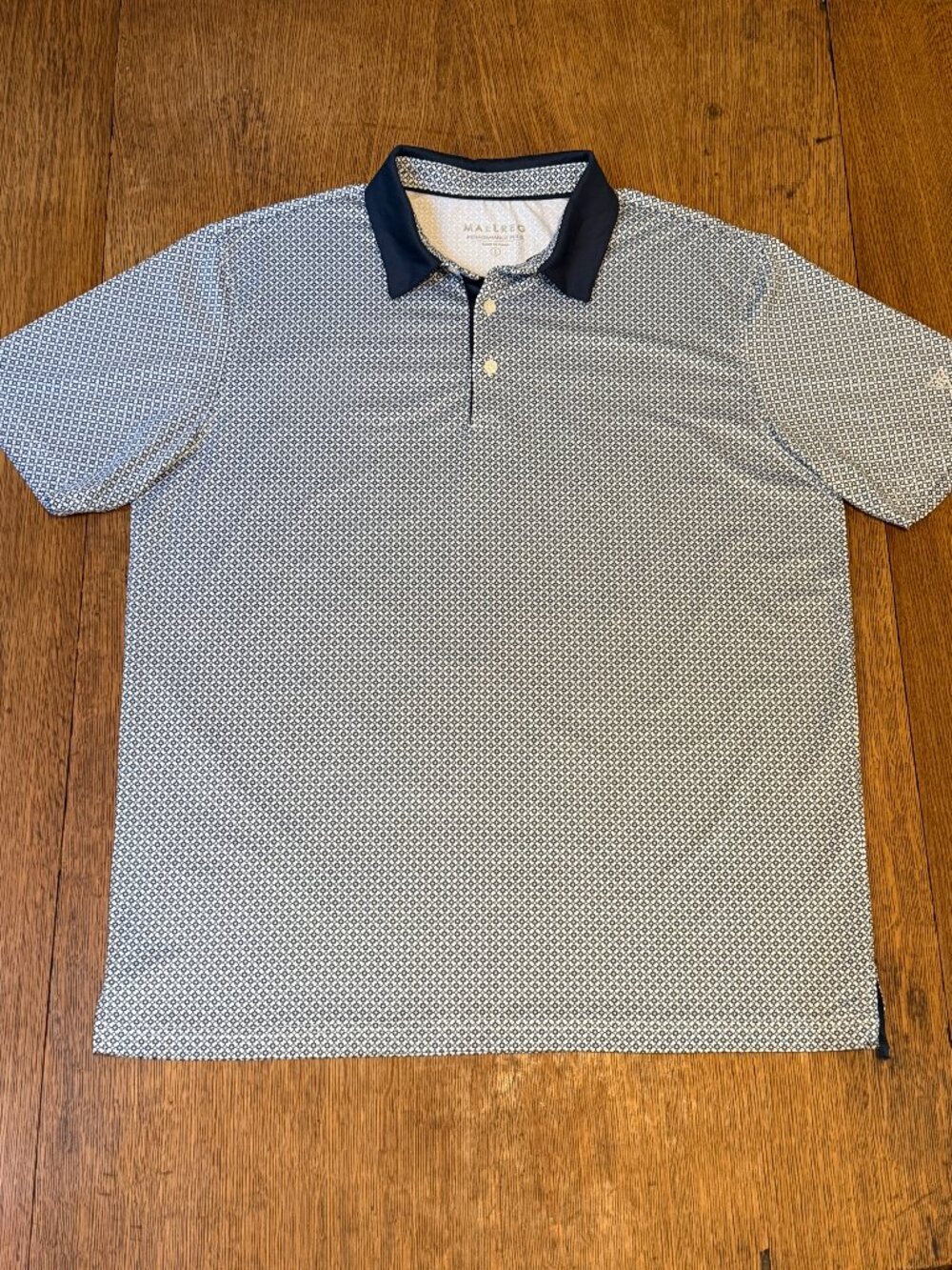 MAELREG Men's Short Sleeve Golf Dry Fit Polo Shirt - Large, White & Navy Blue In